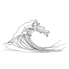 Elegant One Line Art Drawing of a Rolling Ocean Wave