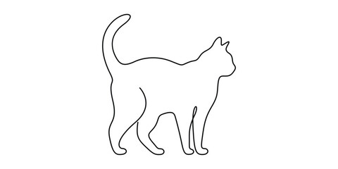 Vector illustration continuous one line drawing of cute cat. Minimalist one line style art a standing cat