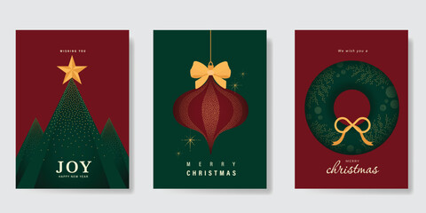 Christmas Luxury gold  invitation card design vector. Christmas pine leaves, snowflake with gold foil and spot texture on navy blue background. Design illustration for cover, print, poster, ads.