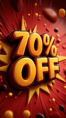 A bright and colorful animated advertisement for a limited time 70% discount, with large exaggerated text "70% OFF"