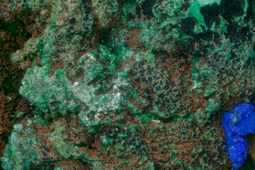 Macro azurite, malachite and limonite from Kamenushinskoe deposit, Russia— vibrant minerals with...