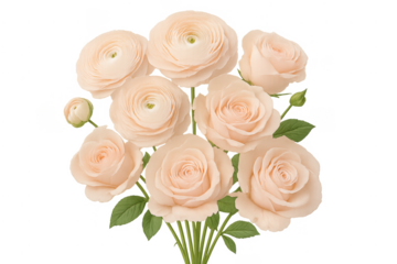 Pastel ranunculus and roses bouquet on transparent background