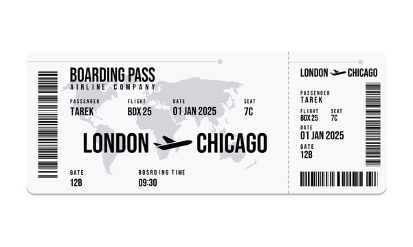 Airline Boarding Pass Ticket with Passenger Information for Flight to Chicago