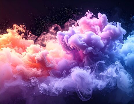 Abstract cosmic magic of light and blue smoke texture with purple fractal design and space for text