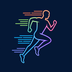 Dynamic Runner Silhouette: A vibrant illustration depicts a runner in motion, highlighted by colorful neon lines against a dark background, embodying speed and athletic prowess.