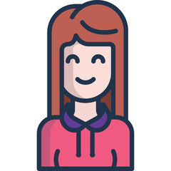 Smiling Cartoon Woman With Red Hair And Pink Shirt With Purple Collar On Transparent Background