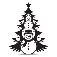 Snowman Svg, Christmas Svg, Snowman Stack Svg, Snowman Tree Svg, Holiday Svg, Winter Svg, Snowman Illustration Svg, Snowman Clipart Svg
