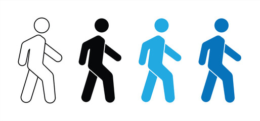 Walking person icon. Isolated transparent. Human silhouette - walking person. Black outline and filled version. Vector illustration.