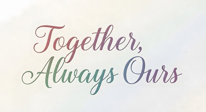 Inspirational quote with elegant typography reading 'Together, Always Ours' on a soft, pastel background for motivation and unity themes