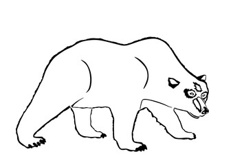 Graphic bear vector silhouette illustration isolated on white background. Grizzly symbol. Big animal cartoon nature wildlife. Wild beast predator. Forest hunter. Kodiak bear line contour sketch.