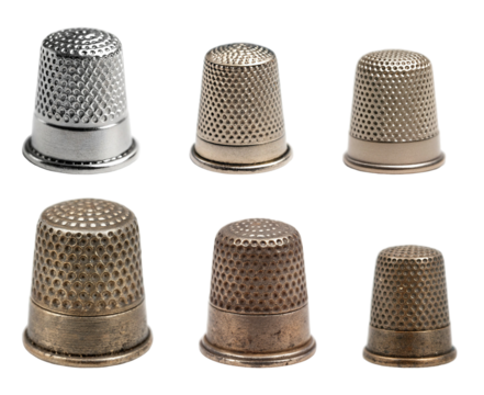 Six vintage metal thimbles in different sizes