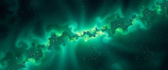 Fototapeta premium Vibrant green nebula in outer space with stars and cosmic dust, fantasy galaxy background illustration.