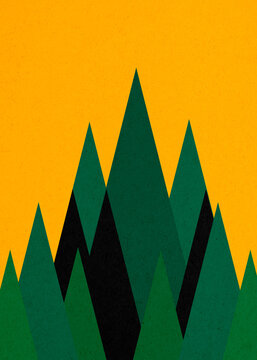 Vintage summer pine forest illustration with textured geometric design