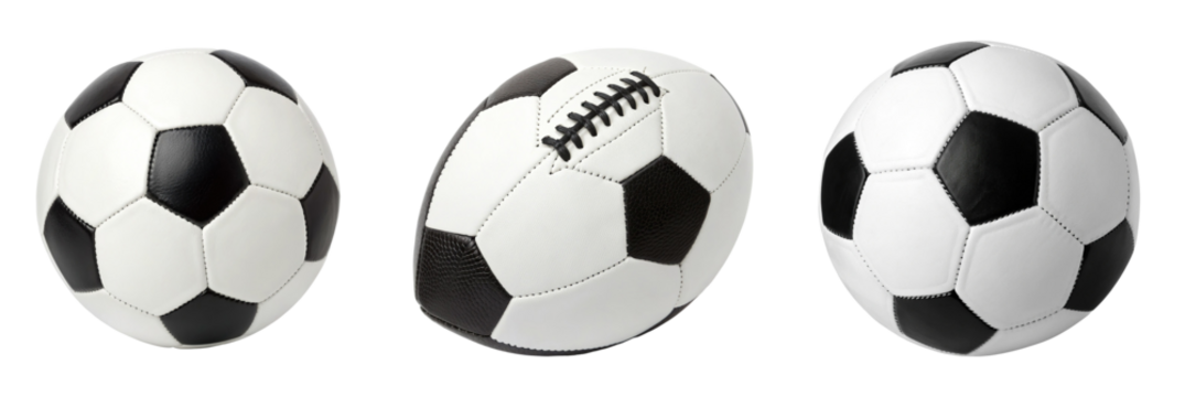 Three soccer balls, sport and recreation concept