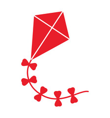 Red kite, a playful symbol of childhood joy, freedom, and outdoor fun, soaring high in the sky with decorative bows