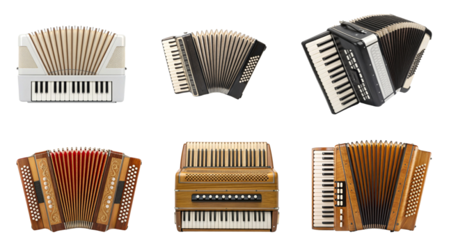 Collection of six accordions, musical instrument