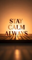Inspirational quote displayed on a warm-toned background with the message 'Stay Calm Always' to encourage mindfulness and composure in daily life