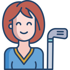 Smiling Woman with Short Red Hair Wearing a Blue Polo Shirt and Holding a Golf Club Transparent Background