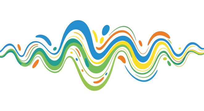 Vibrant abstract wavy lines and colorful splashes creating a dynamic sound wave pattern