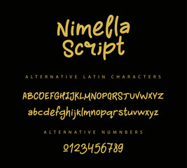 Friendly, playful, confident, expressive, fashionable font. Latin alphabet and numbers in a vector. Uppercase and lowercase letters