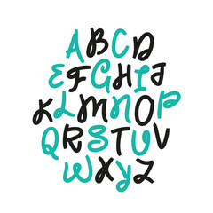 Latin alphabet, made with a bold brush with a wide stroke and rounded shapes. Uppercase letters in a vector