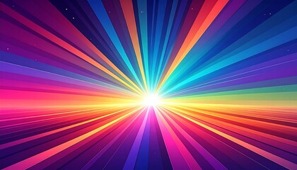 Obraz premium Radiant colorful rays emanating from a bright horizon, fading into a dark, starry gradient sky