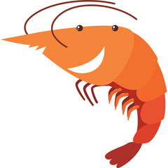 Smiling Orange Shrimp With Black Eyes And Transparent Background