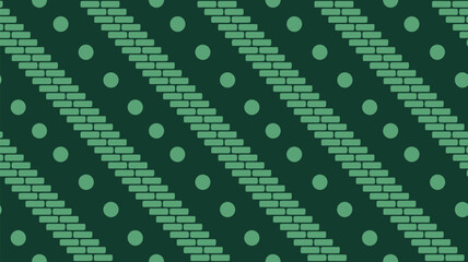 A green and dark green background with diagonal brick patterns and circles in a repeating pattern