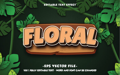 Floral 3d text effect editable vector,cartoon style with green background and floral, for your title game,tumbnail social media or advertising.