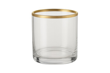 Empty rocks glass with gold rim on transparent background