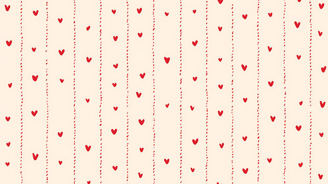 Red Hearts Pattern on Cream Background with Vertical Lines