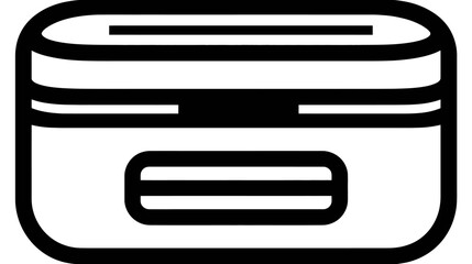 Minimalist rectangular container icon. Simple line art storage box with rounded corners and lid. Modern case for electronics or small items.