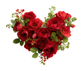 Heart-shaped red roses arrangement floral aesthetic isolated on transparent background