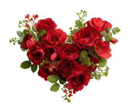 Heart-shaped red roses arrangement floral aesthetic isolated on transparent background