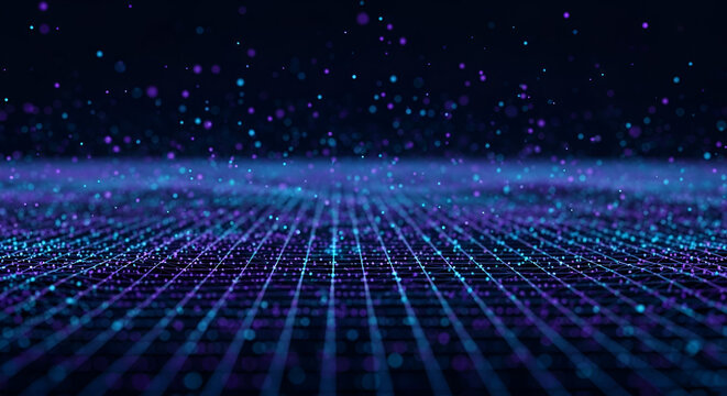 Abstract futuristic technology grid background with glowing particles and lines