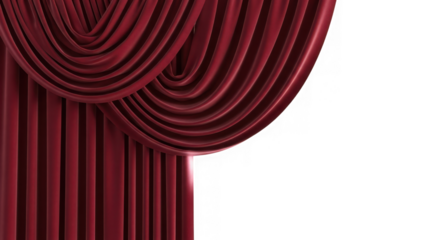 Rich red velvet theater curtain draped elegantly isolated on transparent background