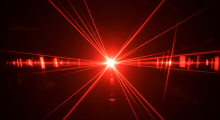 Captivating red lens flare effect radiating in dark space and light beams