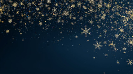 Golden snowflakes gently cascade against a deep blue backdrop, reminiscent of a festive winter scene, and the magical essence of the holidays.