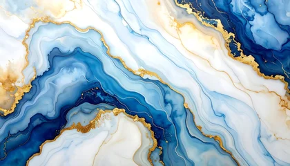 Plexiglas schilderij Kristal Abstract Blue and Gold Fluid Art Background with Marble Texture.  © ainun