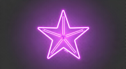 Vibrant purple neon star glows against dark gray backdrop creating focal point