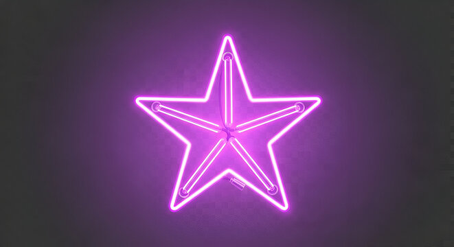 Vibrant purple neon star glows against dark gray backdrop creating focal point