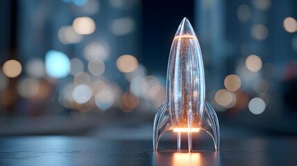 Glass rocket starting up representing innovation and startup launch