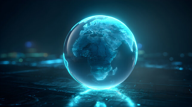 Digital globe displaying global network with data connections