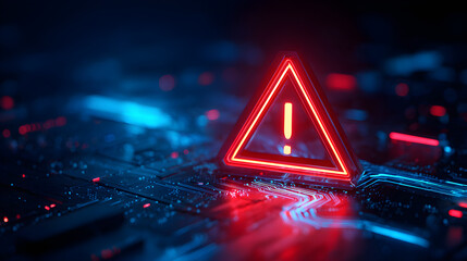 Danger warning symbol glowing on circuit board