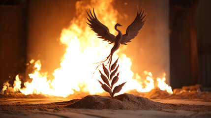 immortality. Phoenix pattern made of colored sand rising from warm ashes. event programs, museum guides, designed for cultural heritage projects and event programs, elevates cultural identity.