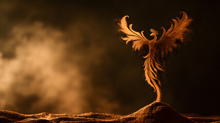 immortality. Phoenix pattern made of colored sand rising from warm ashes. event programs, museum guides, designed for cultural heritage projects and event programs, elevates cultural identity.