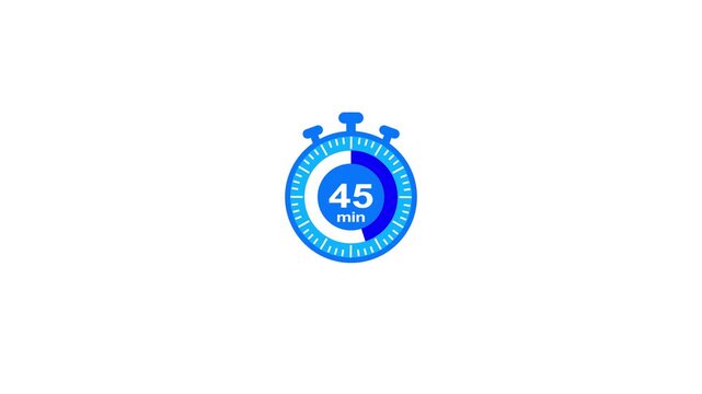 The 45 minutes timer motion graphic animation, Forty-five minutes time measure. Stopwatch icon, The chronometer motion graphics icon.