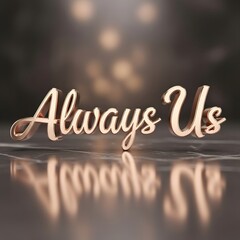 A decorative 3D text display with the phrase 'Always Us' in elegant script, reflecting on a smooth surface with a blurred bokeh background for a romantic or sentimental theme