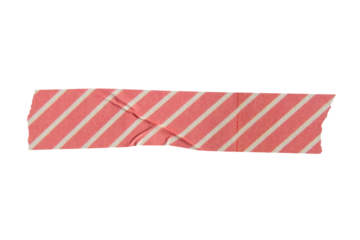 Ripped torn striped red adhesive tape on transparent background, washi tape design element