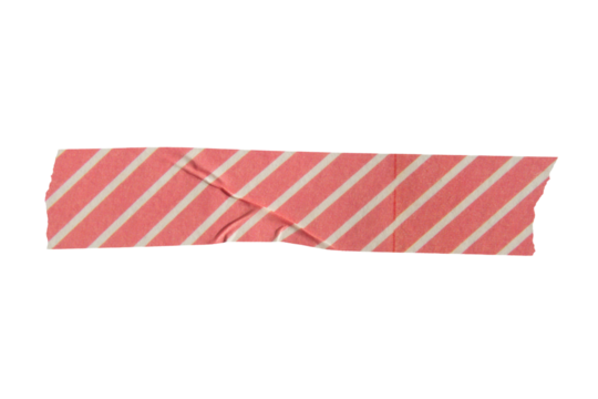 Ripped torn striped red adhesive tape on transparent background, washi tape design element